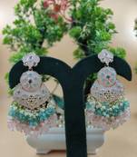   pink floral studded meenakari beaded gold-plated drop earrings