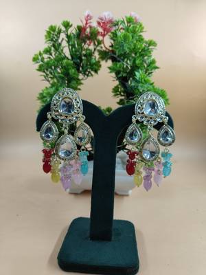   Multy beads Kundan Mirror Jhumka beautiful chaandbalis for wo  1