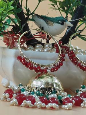   Premium Mogra Bali Jhumka- Maroon Green COLOUR 4