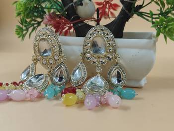   Multy beads Kundan Mirror Jhumka beautiful chaandbalis for wo  2