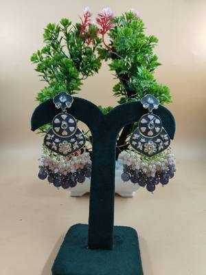   blue floral studded meenakari beaded gold-plated drop earrings 1