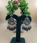   blue floral studded meenakari beaded gold-plated drop earrings