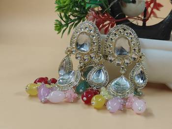   Multy beads Kundan Mirror Jhumka beautiful chaandbalis for wo  3