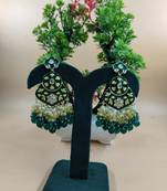  green floral studded meenakari beaded gold-plated drop earrings