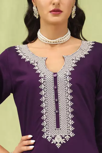 Vredevogel  women   s viscose roman silk embroidery straight kurta pant with dupatta set