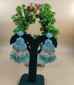   Sea Green Floral Studded Meenakari Beaded Gold-Plated Chandbali Earrings