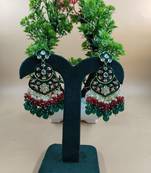   green floral studded meenakari beaded gold-plated drop earrings