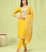 Vredevogel  women   s viscose roman silk embroidery straight kurta pant with dupatta set