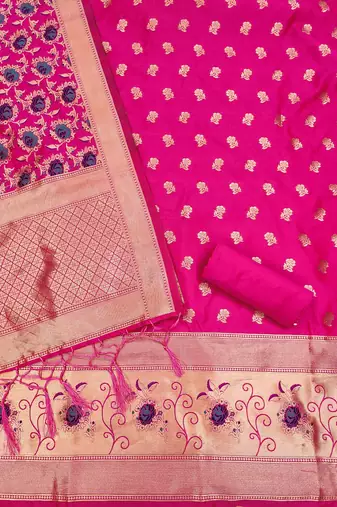 Ranipink floral woven banarasi silk dress material
