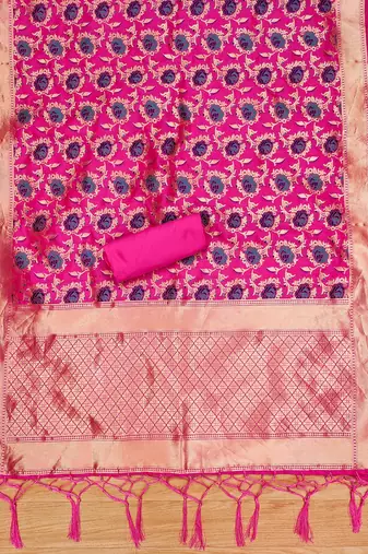 Ranipink floral woven banarasi silk dress material