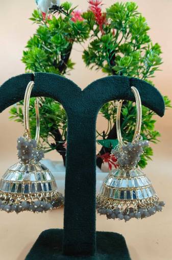   Big Jhumka earrings for wo  ethnic and occasional wear- GREY COLOUR