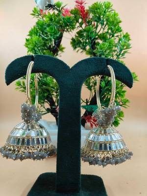   Big Jhumka earrings for wo  ethnic and occasional wear- GREY COLOUR 1