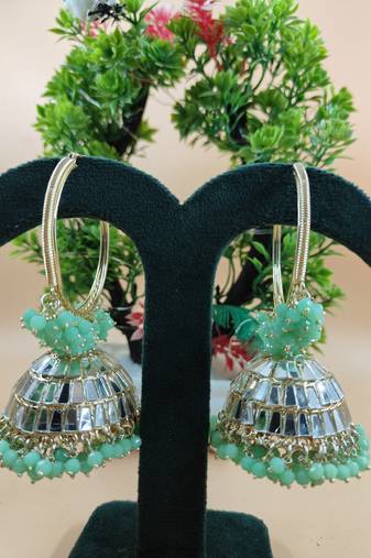   Big Jhumka earrings for wo  ethnic and occasional wear- PISTA COLOUR
