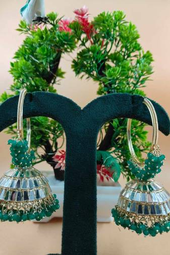   Big Jhumka earrings for wo  ethnic and occasional wear- GREEN COLOUR
