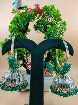   Big Jhumka earrings for wo  ethnic and occasional wear- GREEN COLOUR 1