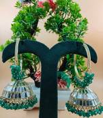   Big Jhumka earrings for wo  ethnic and occasional wear- GREEN COLOUR