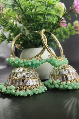   Big Jhumka earrings for wo  ethnic and occasional wear- PISTA COLOUR