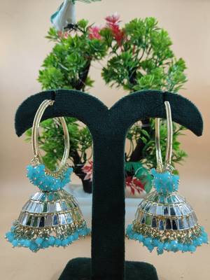   Big Jhumka earrings for wo  ethnic and occasional wear- Ferozi Colour 1