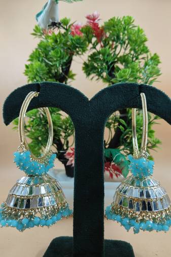   Big Jhumka earrings for wo  ethnic and occasional wear- Ferozi Colour