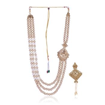   groom sherwani necklace moti mala layered for wedding | groom mala with brooch set 2