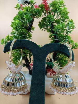   Big Jhumka earrings for wo  ethnic and occasional wear Baby Pink & White Colour 1