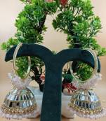   Big Jhumka earrings for wo  ethnic and occasional wear Baby Pink & White Colour