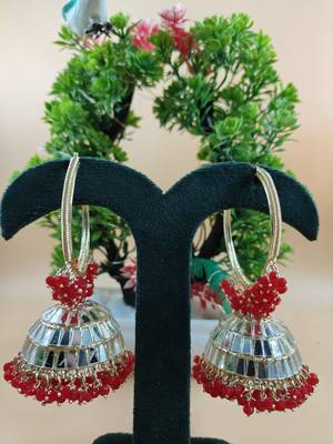  Big Jhumka earrings for wo  ethnic and occasional wear- Red White Colour 1