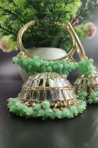   Big Jhumka earrings for wo  ethnic and occasional wear- PISTA COLOUR