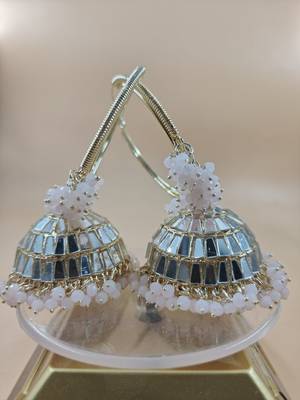   Big Jhumka earrings for wo  ethnic and occasional wear Baby Pink & White Colour 2