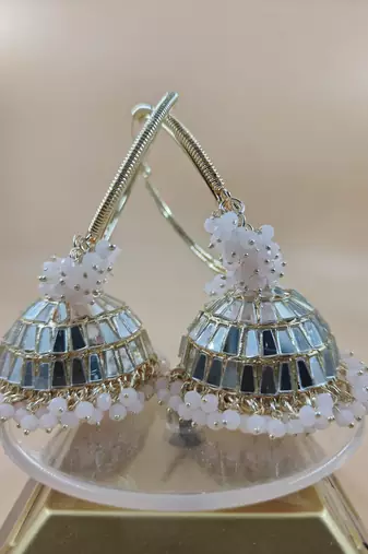   Big Jhumka earrings for wo  ethnic and occasional wear Baby Pink & White Colour