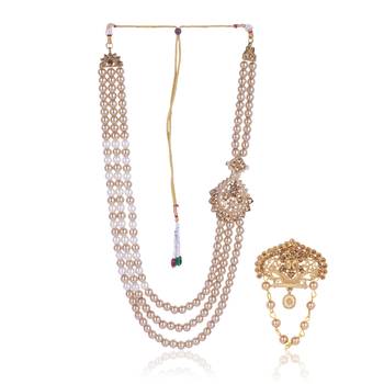   groom sherwani necklace moti mala layered for wedding | groom mala with brooch set 2