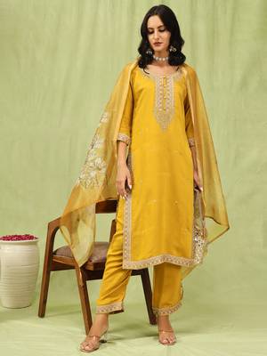 Vredevogel  women   s viscose roman silk embroidery straight kurta pant with dupatta set 1