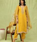 Vredevogel  women   s viscose roman silk embroidery straight kurta pant with dupatta set