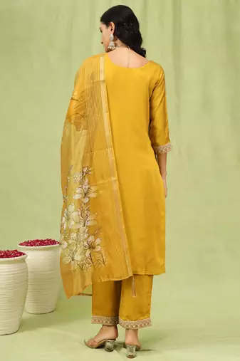 Vredevogel  women   s viscose roman silk embroidery straight kurta pant with dupatta set