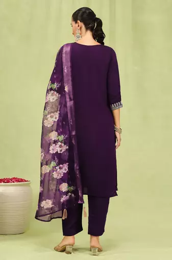 Vredevogel  women   s viscose roman silk embroidery straight kurta pant with dupatta set