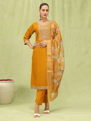 Vredevogel  women   s viscose roman silk embroidery straight kurta pant with dupatta set 1