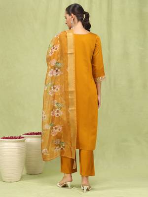 Vredevogel  women   s viscose roman silk embroidery straight kurta pant with dupatta set 2