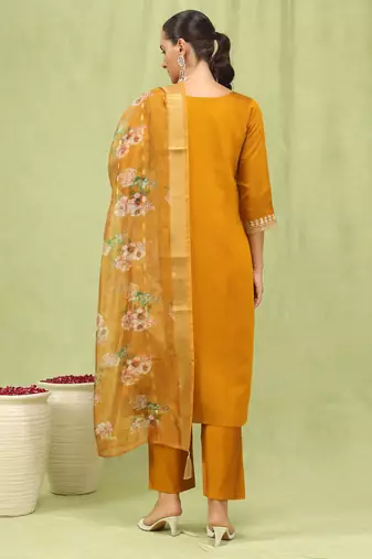 Vredevogel  women   s viscose roman silk embroidery straight kurta pant with dupatta set