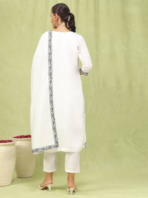 Vredevogel  women   s viscose roman silk embroidery straight kurta pant with dupatta set 2