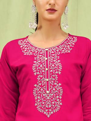 Vredevogel  women   s viscose roman silk embroidery straight kurta pant with dupatta set 3