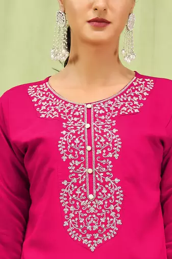 Vredevogel  women   s viscose roman silk embroidery straight kurta pant with dupatta set