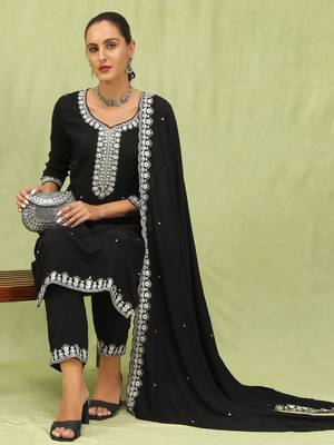 Vredevogel  women   s viscose roman silk embroidery straight kurta pant with dupatta set 1