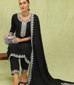 Vredevogel  women   s viscose roman silk embroidery straight kurta pant with dupatta set