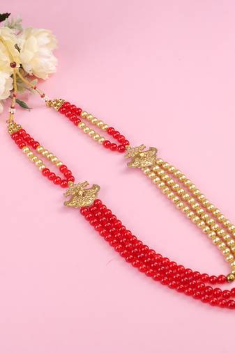   groom sherwani necklace moti mala layered for wedding | groom mala with brooch sett