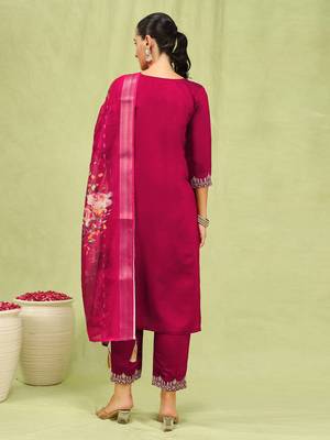 Vredevogel  women   s viscose roman silk embroidery straight kurta pant with dupatta set 2