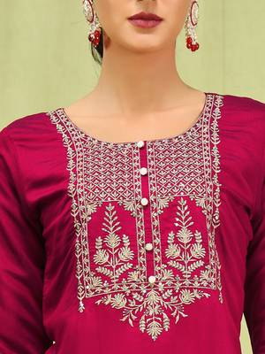 Vredevogel  women   s viscose roman silk embroidery straight kurta pant with dupatta set 3