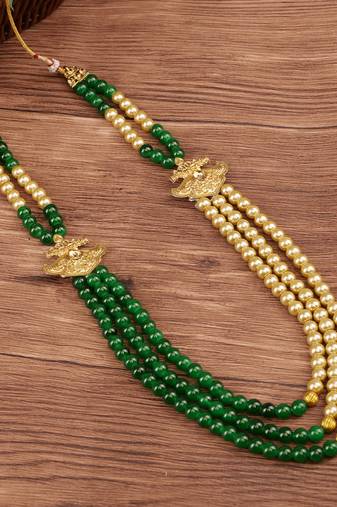   groom sherwani necklace moti mala layered for wedding | groom mala with brooch set
