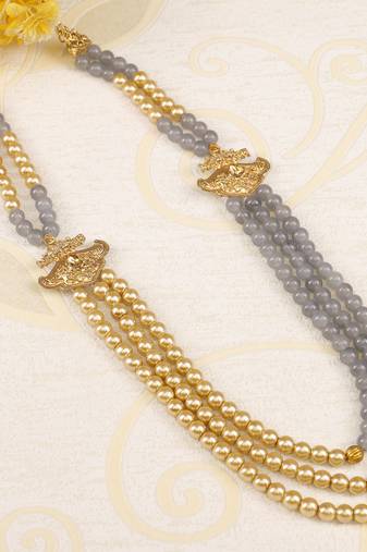   groom sherwani necklace moti mala layered for wedding | groom mala with brooch set
