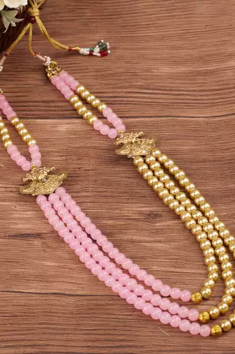   groom sherwani necklace moti mala layered for wedding | groom mala with brooch set