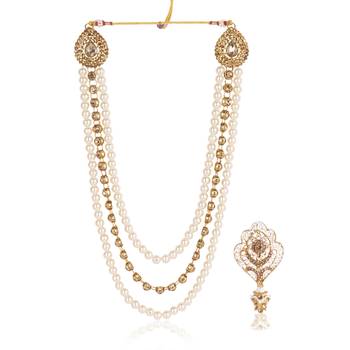   groom sherwani necklace moti mala layered for wedding | groom mala with brooch set 2